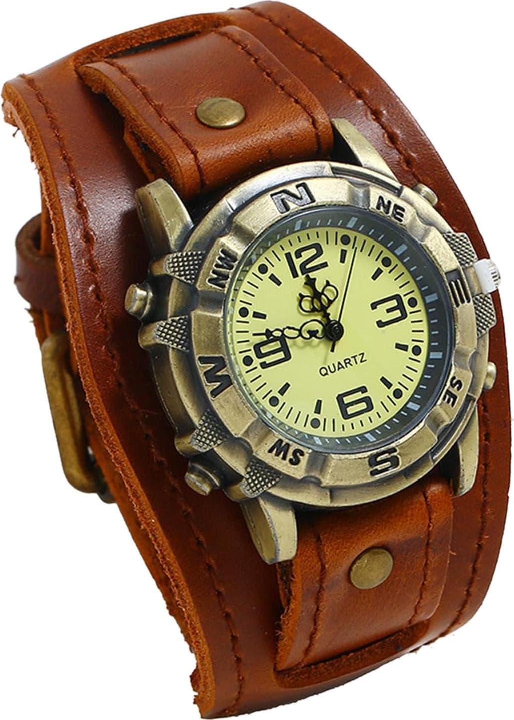 Avaner Vintage Leather Watches, Retro Punk Cuff Watch, Wide Band Quartz Watches for Men and Women