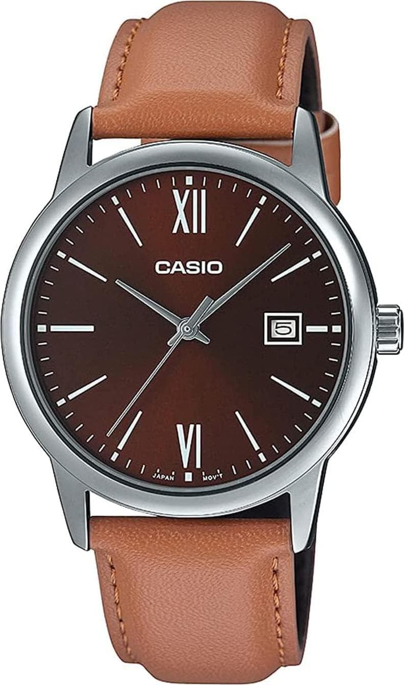 Casio MTP-V002L-5B3 Men’s Dress Brown Leather Band Brown Dial Date Watch