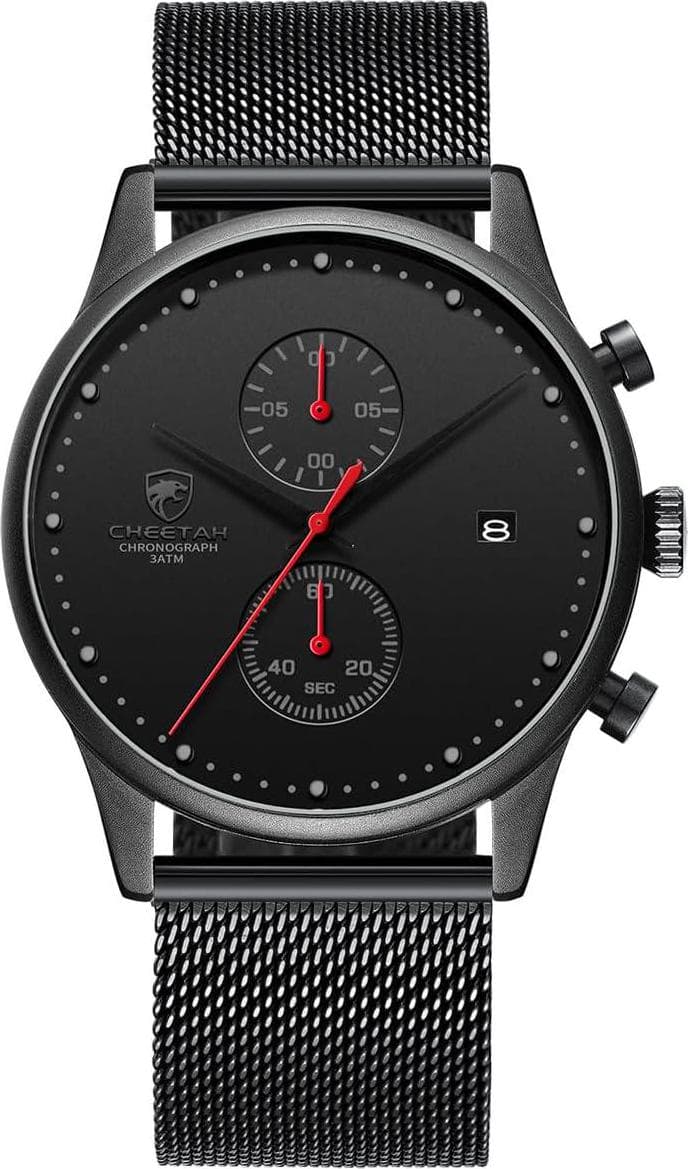 CHEETAH Mens Watches Analog Quartz Chronograph Waterproof Stainless Steel Mesh Strap, Auto Date