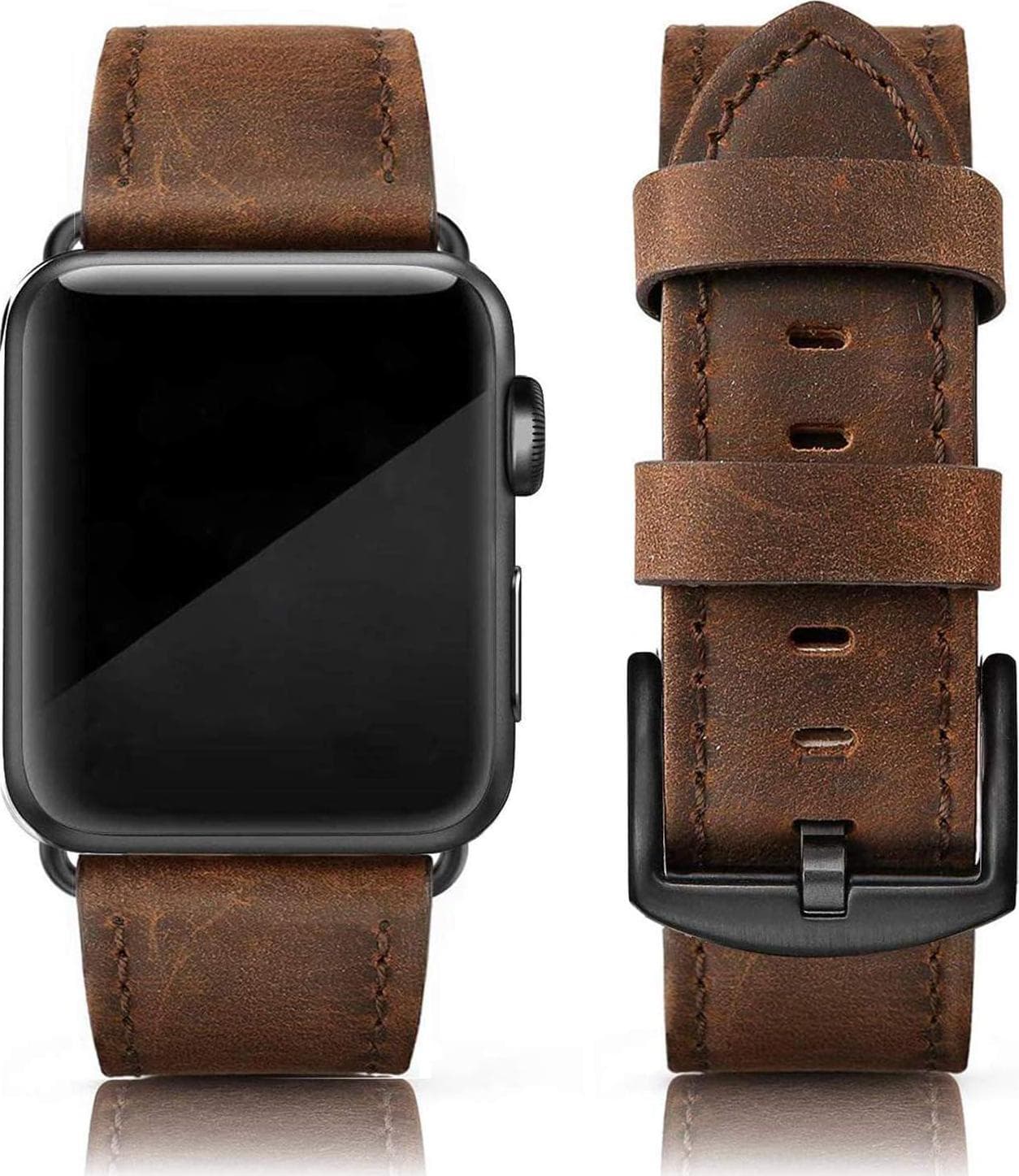 EDIMENS Leather Bands Compatible with Apple Watch 45mm 44mm 42mm Band Men Women, Vintage Genuine Wristband Replacement Band for iWatch Series 9 8 7 6 5 4 3 2 1, SE Sports and Edition