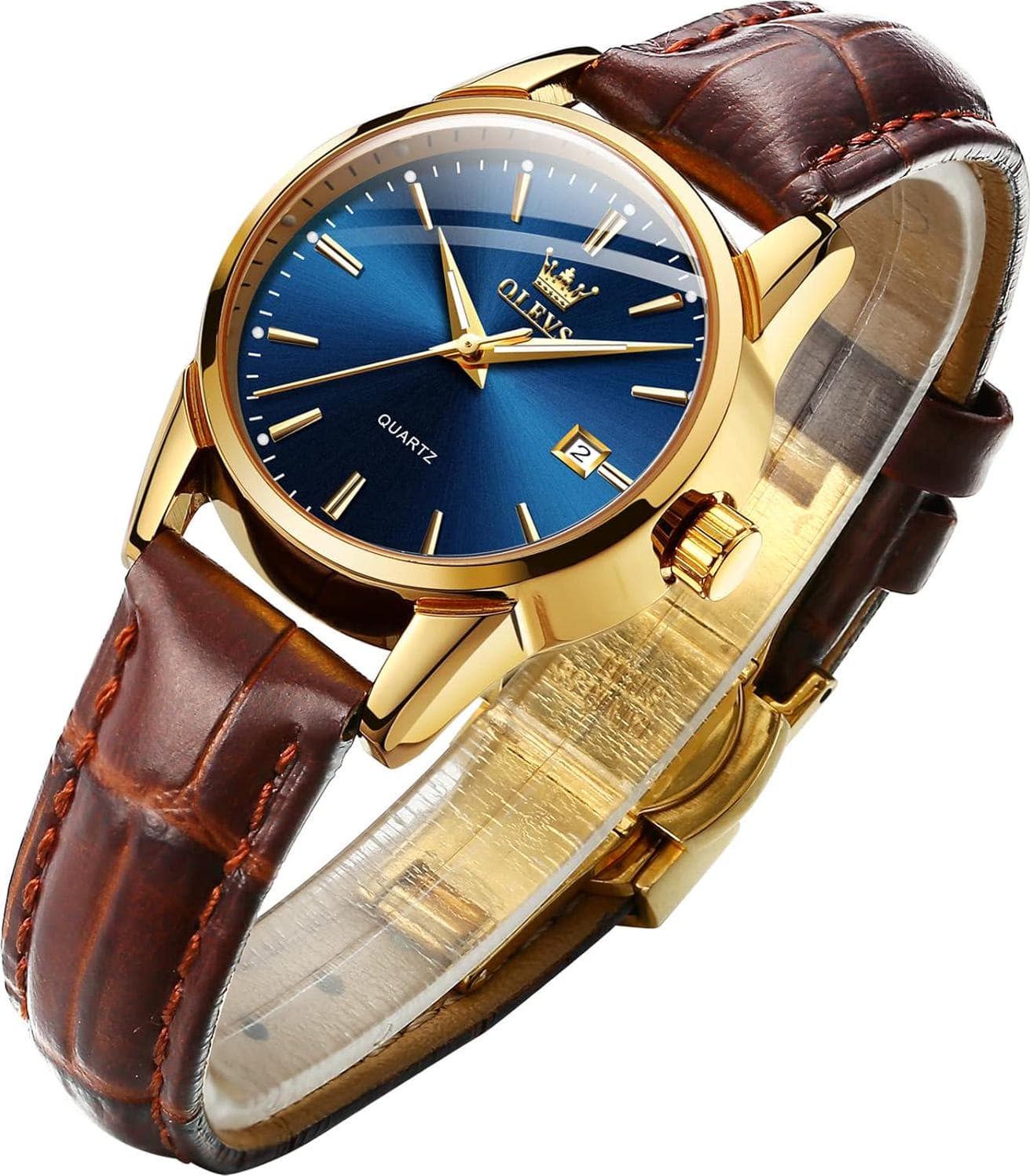 OLEVS Women Watches Brown Leather Easy Reader Quartz Analog Small Face Watches for Women Waterproof Casual Simple Ladies Wrist Watches with Date Dress Gift for Her
